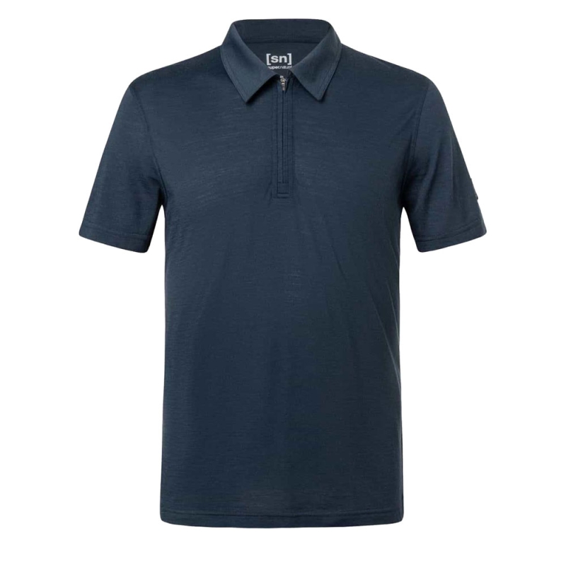 Super Natural Zip Polo Blueberry