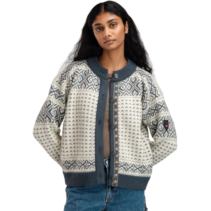 Dale Hannah Fem. Cardigan Offwhite Steel Lightcharcoal