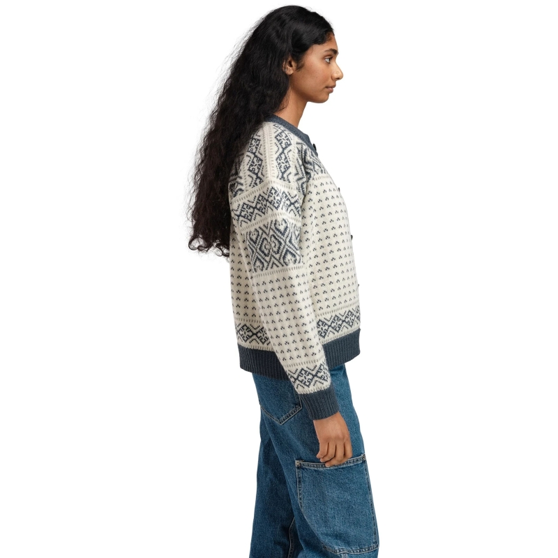 Dale Hannah Fem. Cardigan Offwhite Steel Lightcharcoal