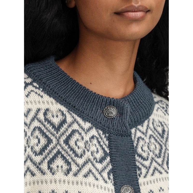 Dale Hannah Fem. Cardigan Offwhite Steel Lightcharcoal