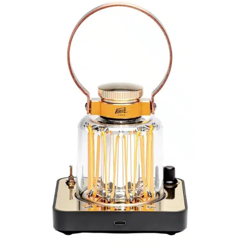 Barebones Block Tower Lantern Brass/Black