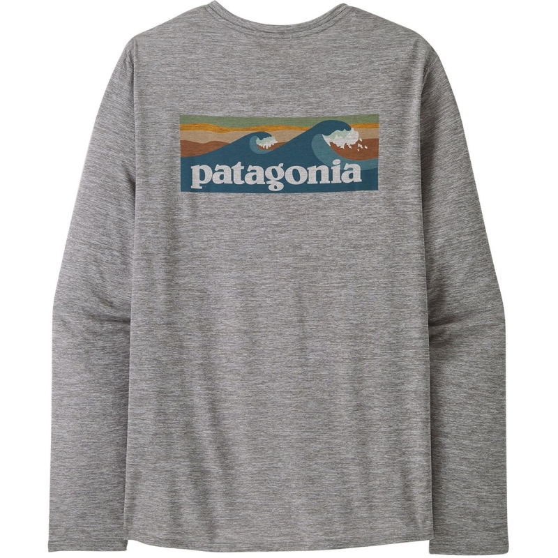 Patagonia M's L/S Cap Cool Daily Graphic Shirt - Waters Boardshort Logo Abalone Blue: 