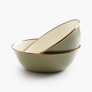 Barebones Bowl Enamel 2 Pcs Olive 2-Tone