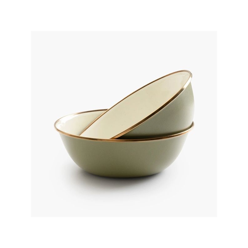 Barebones Bowl Enamel 2 Pcs Olive 2-Tone