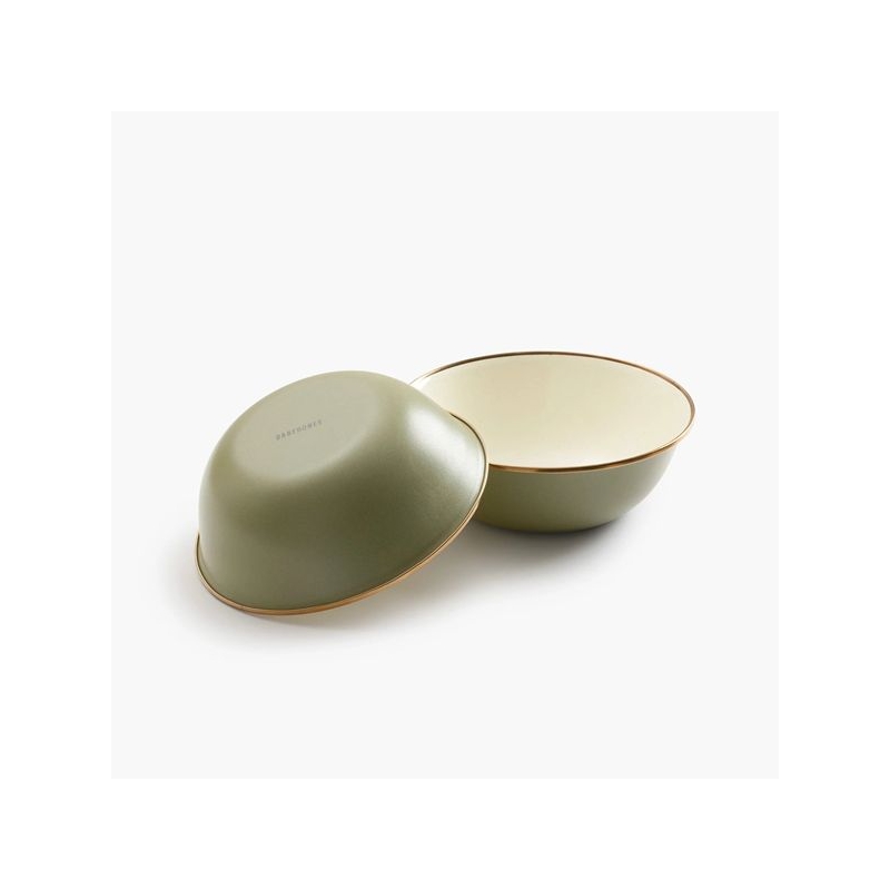 Barebones Bowl Enamel 2 Pcs Olive 2-Tone