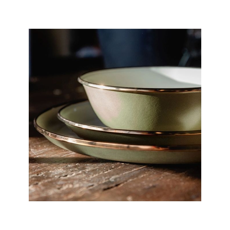 Barebones Bowl Enamel 2 Pcs Olive 2-Tone