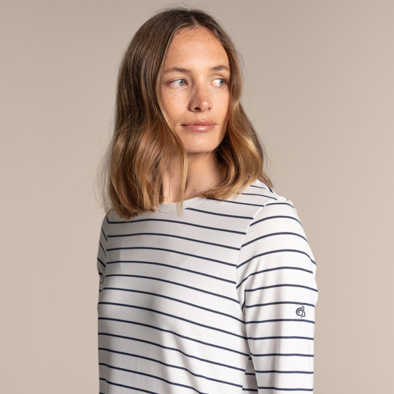 Craghoppers NosiLife Akona Long Sleeved Top Women's Sail White / Blue Navy Stripe