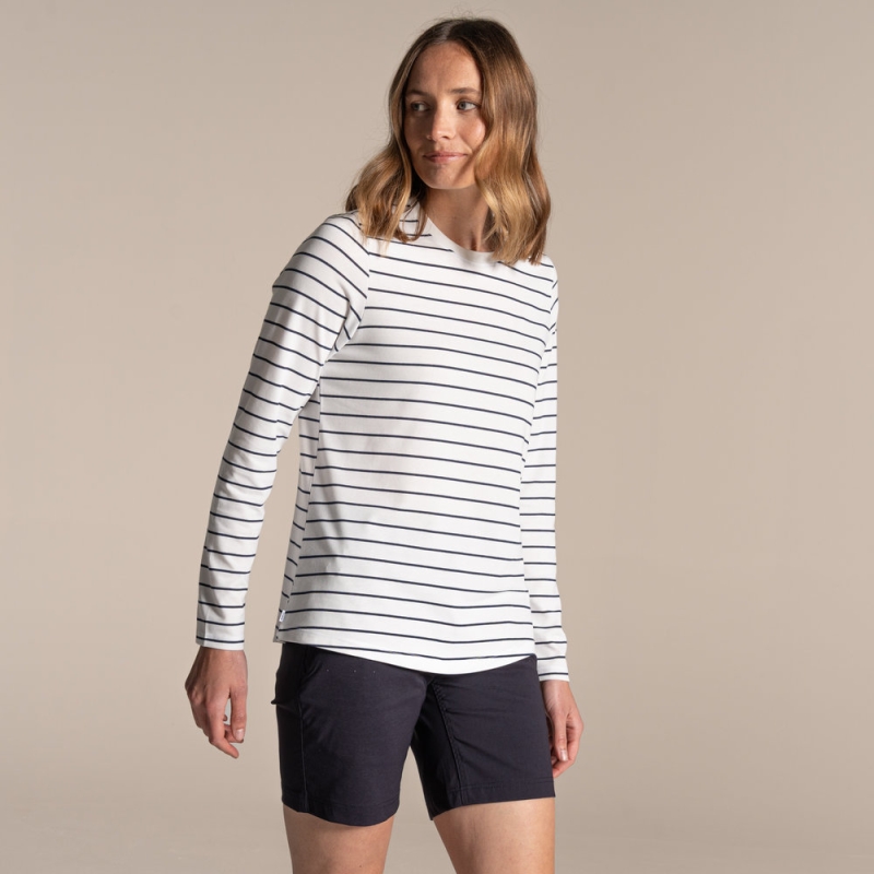 Craghoppers NosiLife Akona Long Sleeved Top Women's Sail White / Blue Navy Stripe