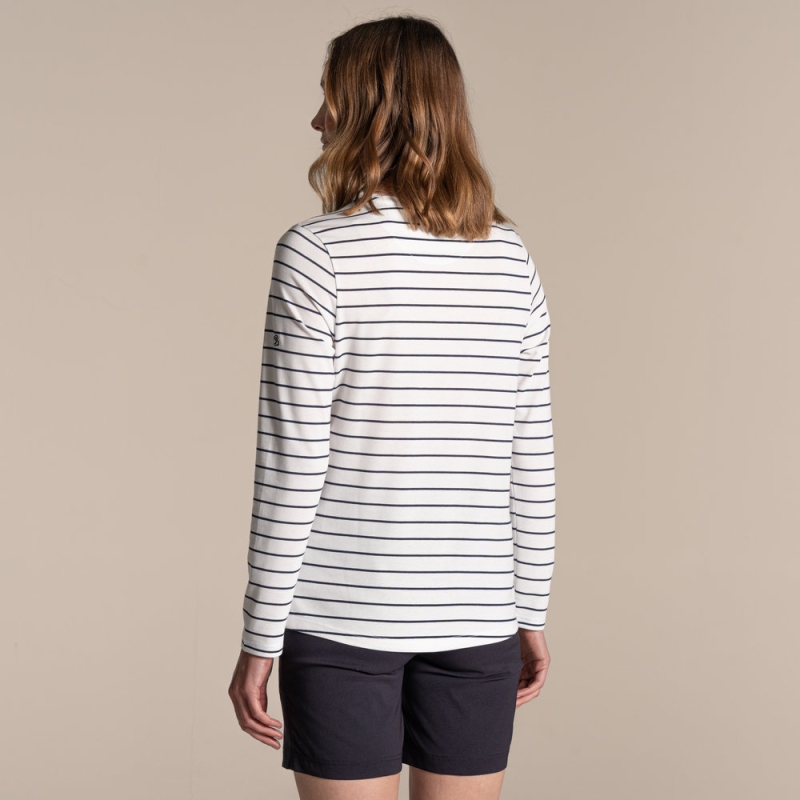 Craghoppers NosiLife Akona Long Sleeved Top Women's Sail White / Blue Navy Stripe