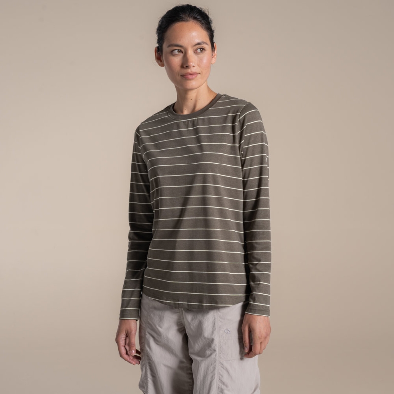 Craghoppers NosiLife Akona Long Sleeved Top Women's Wild Olive Stripe