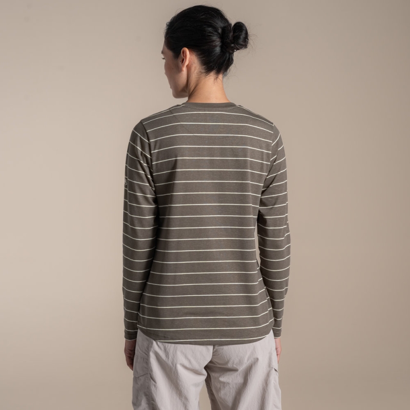 Craghoppers NosiLife Akona Long Sleeved Top Women's Wild Olive Stripe