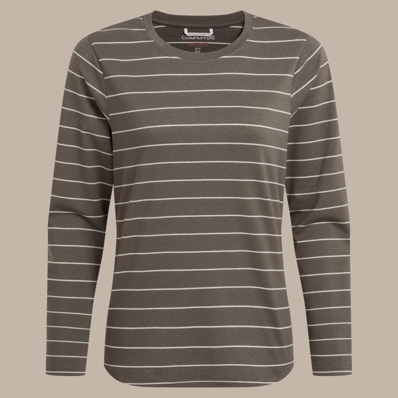 Craghoppers NosiLife Akona Long Sleeved Top Women's Wild Olive Stripe