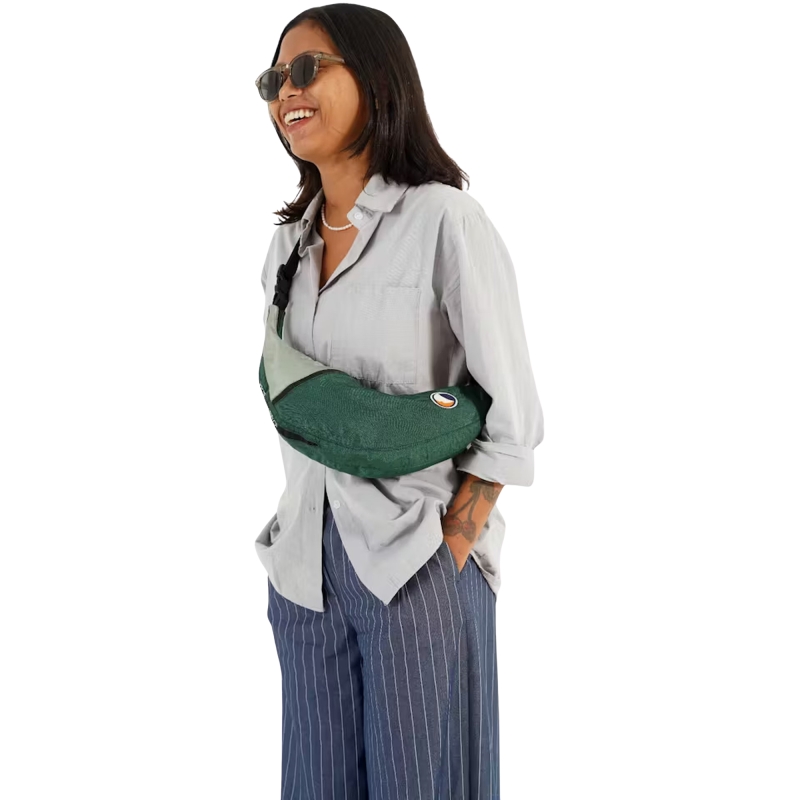 Ticket to the Moon Upcycled Sling Bag  Dark Green / Jade Green 