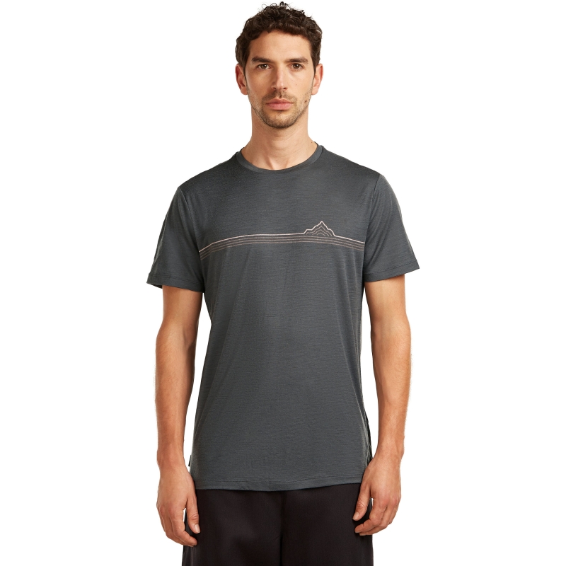 Icebreaker Mer 150 Tech Lite SS Tee Range Stripes Obsidian