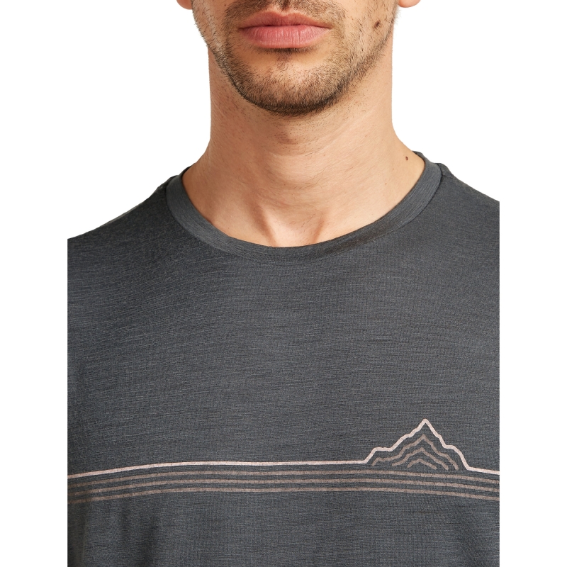 Icebreaker Mer 150 Tech Lite SS Tee Range Stripes Obsidian