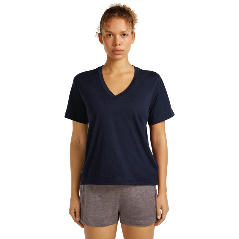 Icebreaker Mer 150 Tech Lite SS Relax V Neck Tee Women's Midnight Navy