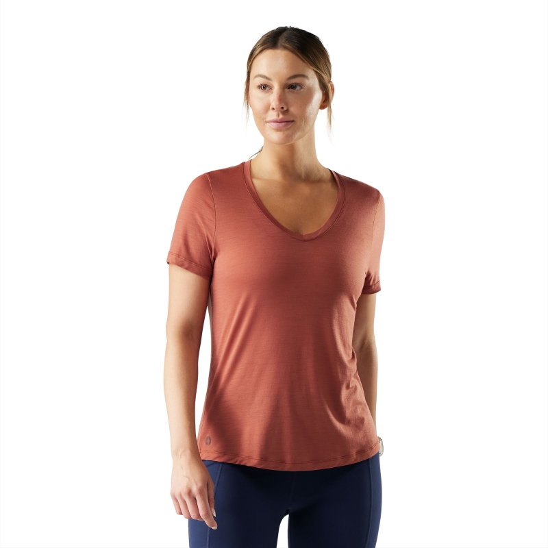 Smartwool Active Ultralite V-Neck Short Sl Active Women's Burnt Sienna