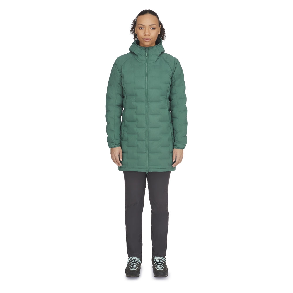 Rab Cubit Stretch Down Parka Women's  Green Slate QDB-41-GNS jassen online bestellen bij Kathmandu Outdoor & Travel