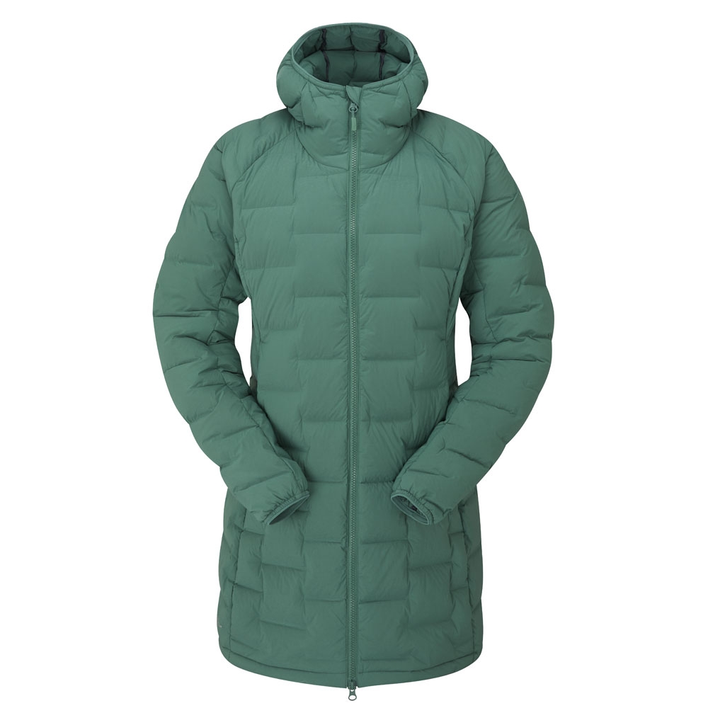 Rab Cubit Stretch Down Parka Women's  Green Slate QDB-41-GNS jassen online bestellen bij Kathmandu Outdoor & Travel