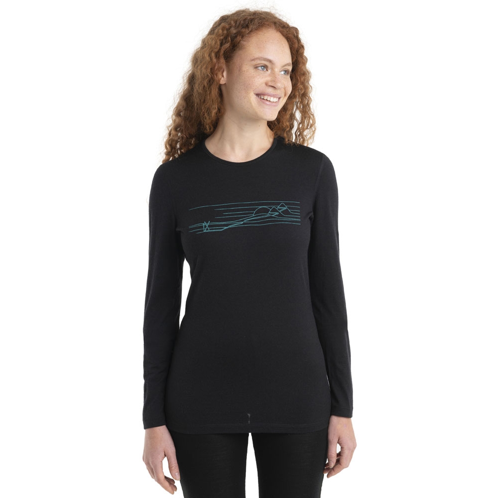 Icebreaker 200 Oasis LS Crewe Ski Stripes Women's Black 0A56HZ-0011 onderkleding/thermokleding online bestellen bij Kathmandu Outdoor & Travel