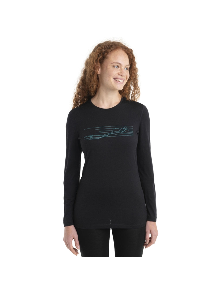 Icebreaker 200 Oasis LS Crewe Ski Stripes Women's Black 0A56HZ-0011 onderkleding/thermokleding online bestellen bij Kathmandu Outdoor & Travel