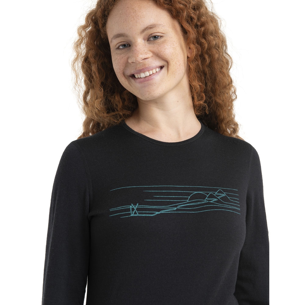 Icebreaker 200 Oasis LS Crewe Ski Stripes Women's Black 0A56HZ-0011 onderkleding/thermokleding online bestellen bij Kathmandu Outdoor & Travel