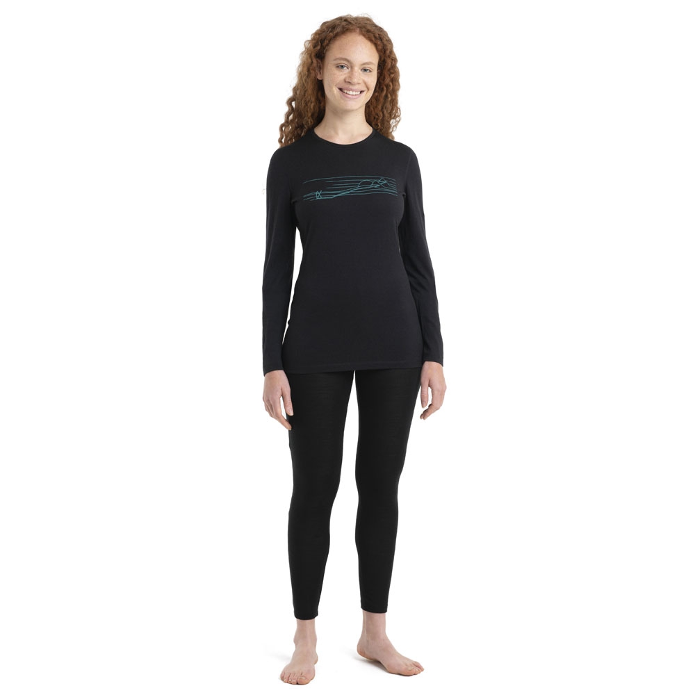 Icebreaker 200 Oasis LS Crewe Ski Stripes Women's Black 0A56HZ-0011 onderkleding/thermokleding online bestellen bij Kathmandu Outdoor & Travel