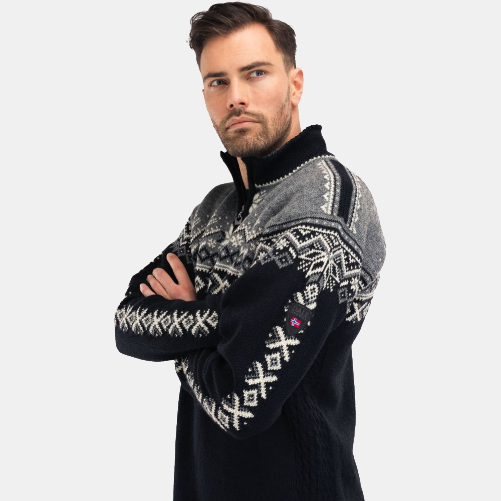 Dale 140th Anniversary Masc Sweater Black Smoke Offwhite 93951-F fleeces en truien online bestellen bij Kathmandu Outdoor & Travel