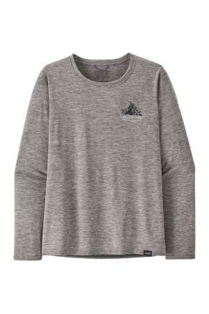 Patagonia L/S Cap Cool Daily Graphic Shirt - Lands Women's Chouinard Crest: Feather Grey 45165-CHFY shirts en tops online bestellen bij Kathmandu Outdoor & Travel
