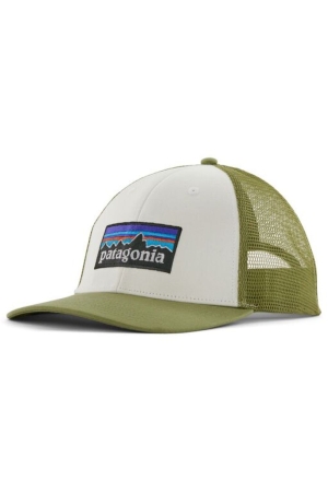 Patagonia P-6 Logo LoPro Trucker Hat White w/Buckhorn Green 38283-WBGN kleding accessoires online bestellen bij Kathmandu Outdoor & Travel