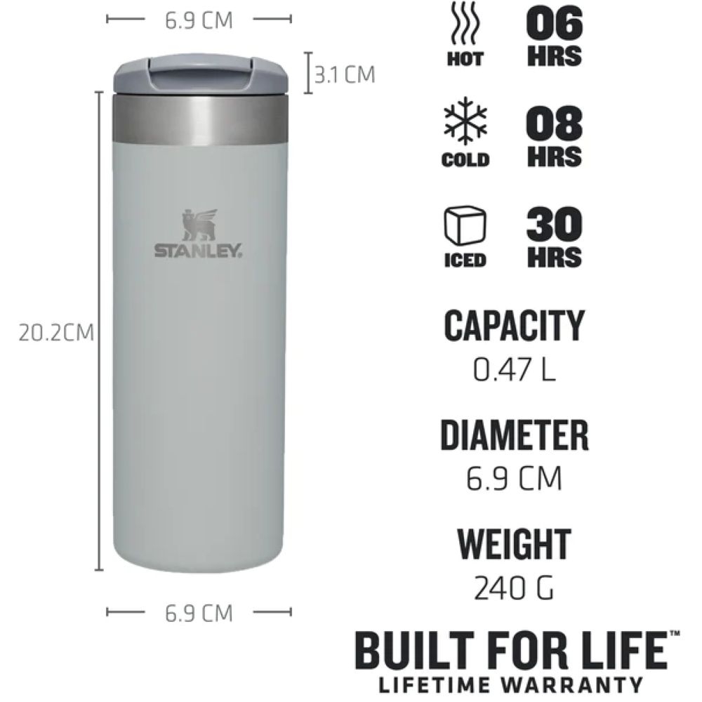 Stanley The AeroLight Transit Mug 0,47L Fog Metallic 10-10787-119 drinkflessen en thermosflessen online bestellen bij Kathmandu Outdoor & Travel