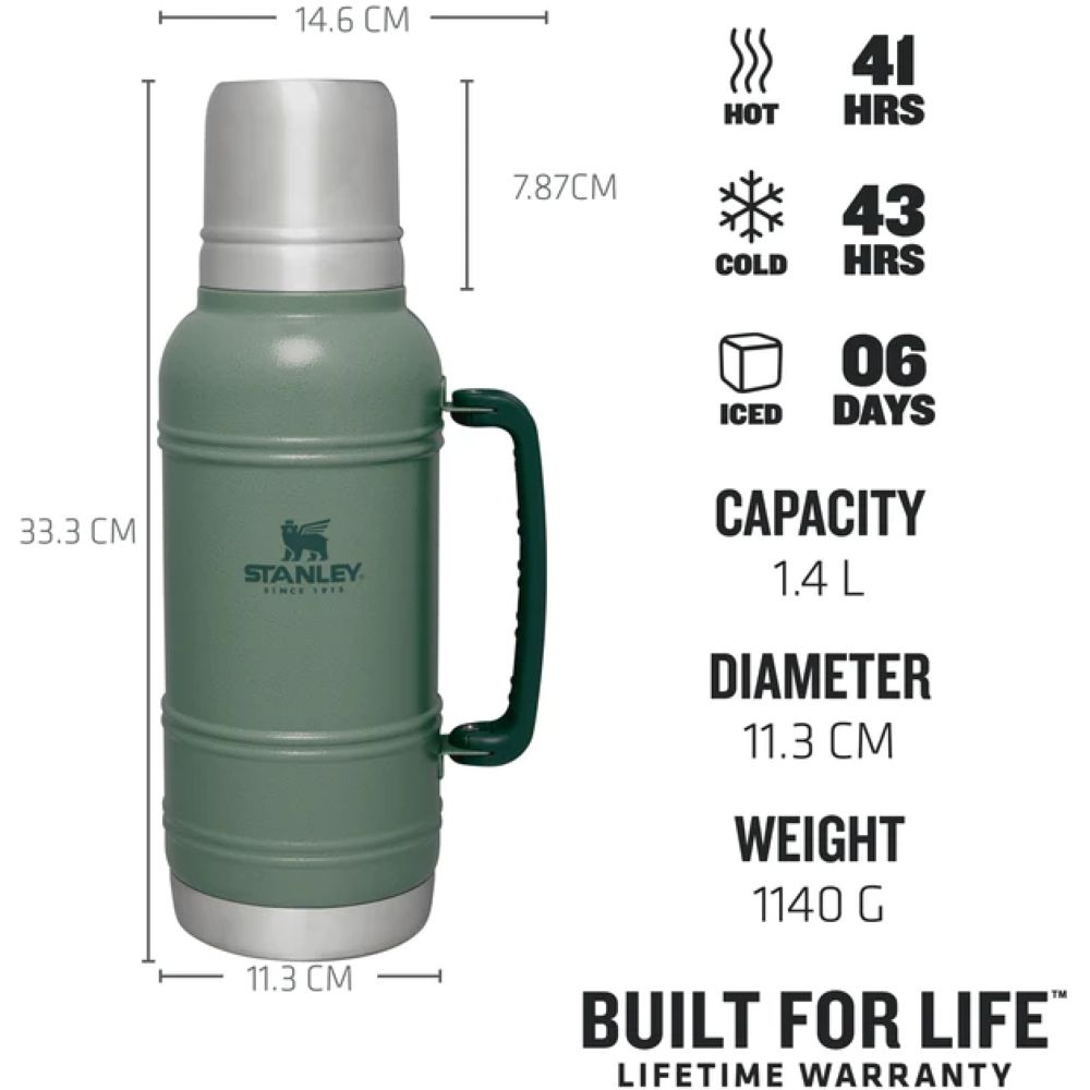 Stanley The Artisan Thermal Bottle 1.4L Hammertone Green 10-11429-004 drinkflessen en thermosflessen online bestellen bij Kathmandu Outdoor & Travel