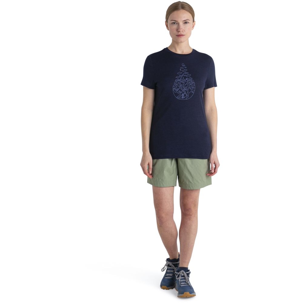 Icebreaker Merino 150 Tech Lite III SS Tee Hike Path Women's Midnight Navy 0A56YJ4-011 shirts en tops online bestellen bij Kathmandu Outdoor & Travel