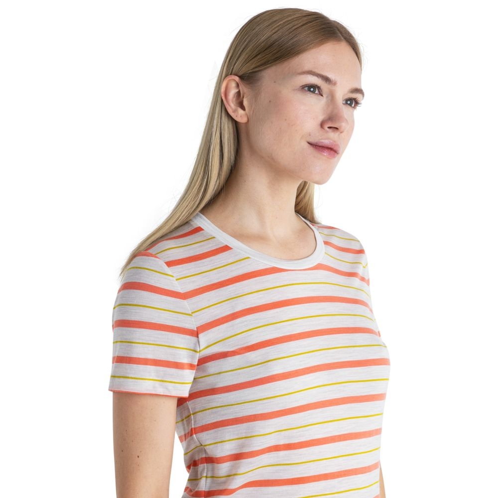 Icebreaker Wave SS Tee Stripe Women's Ecru Hthr/Tang/Luxs 0A56DJB-811 shirts en tops online bestellen bij Kathmandu Outdoor & Travel