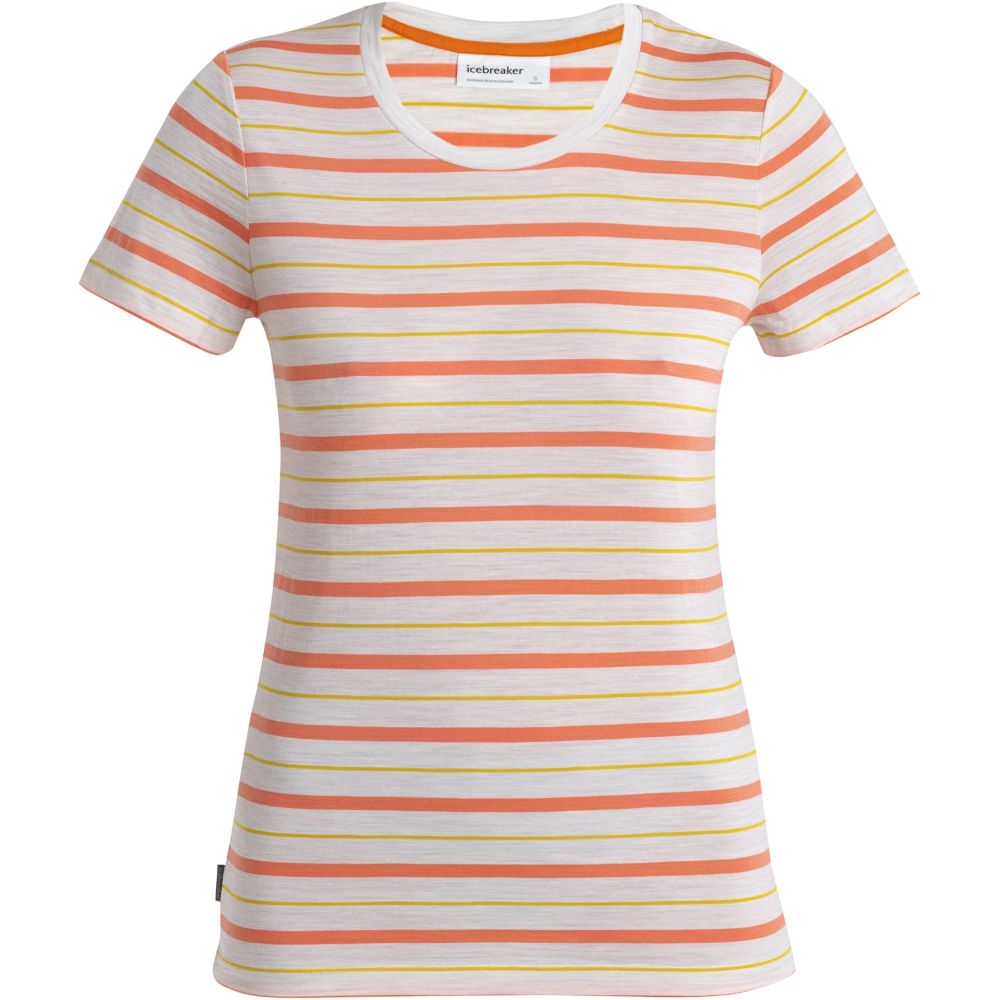 Icebreaker Wave SS Tee Stripe Women's Ecru Hthr/Tang/Luxs 0A56DJB-811 shirts en tops online bestellen bij Kathmandu Outdoor & Travel