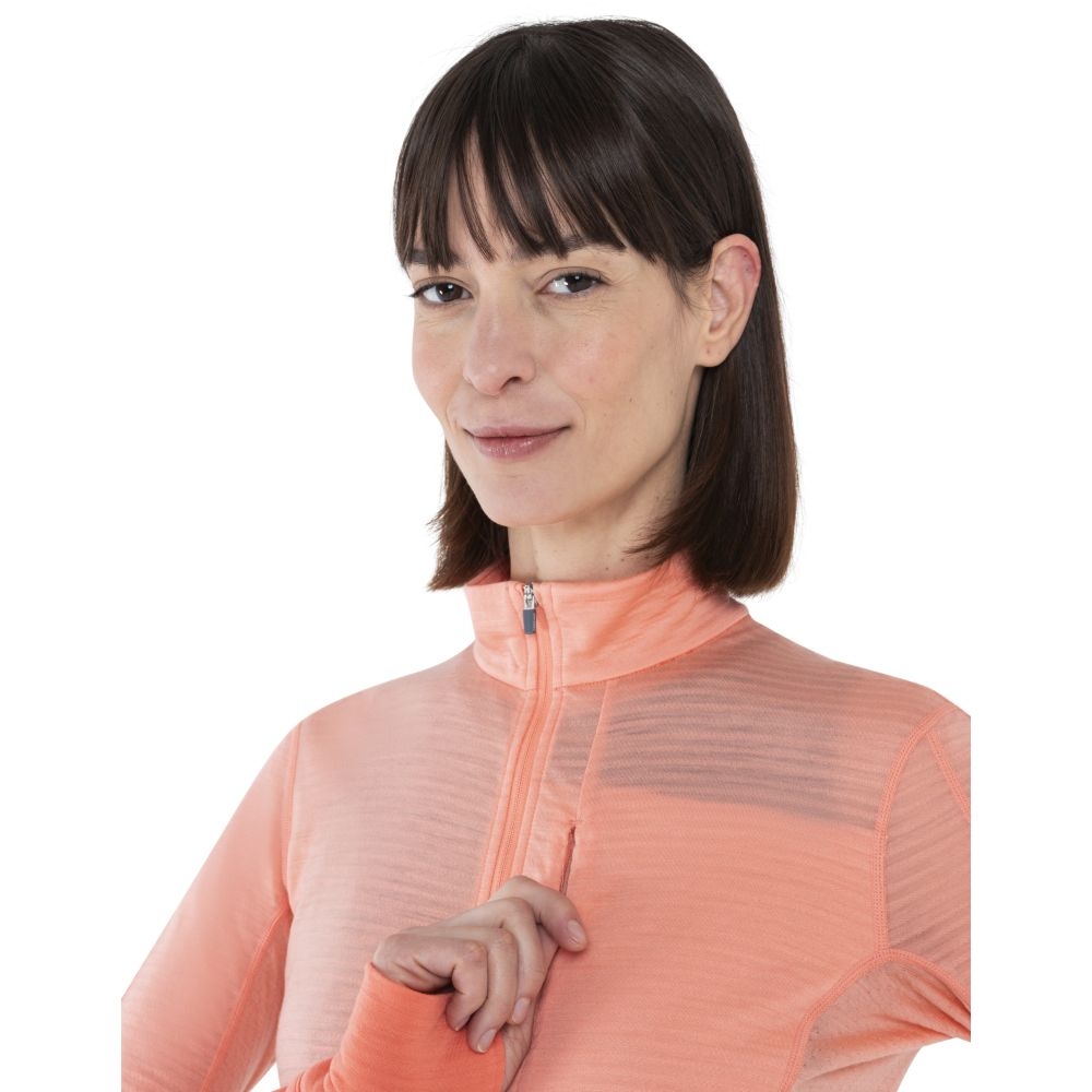 Icebreaker Merino 200 Realfleece Descender LS Half Zip Women' Glow/Tang/Cb 0A56YMC-961 fleeces en truien online bestellen bij Kathmandu Outdoor & Travel