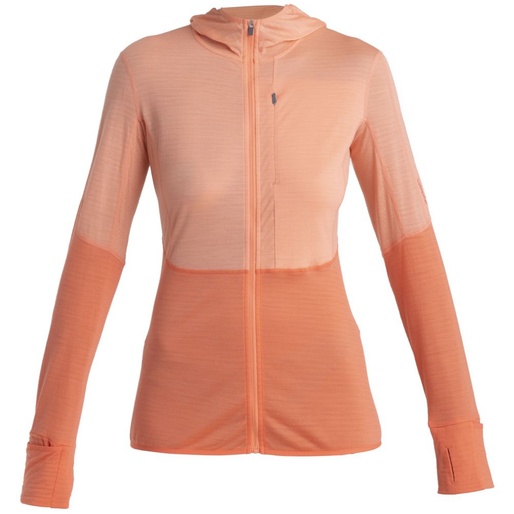 Icebreaker Merino 200 Realfleece Descender LS Zip Hood Women' Glow/Tang/Cb 0A56YNC-961 fleeces en truien online bestellen bij Kathmandu Outdoor & Travel
