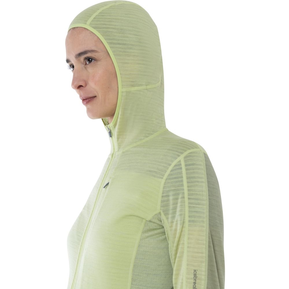 Icebreaker Merino 200 Realfleece Descender LS Zip Hood Women' Glazen/Lichen/Cb 0A56YNB-861 fleeces en truien online bestellen bij Kathmandu Outdoor & Travel