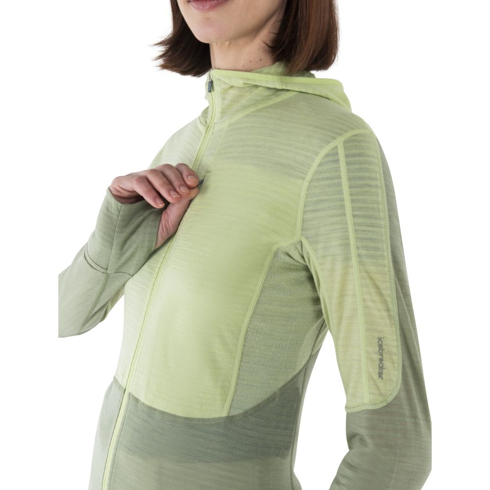 Icebreaker Merino 200 Realfleece Descender LS Zip Hood Women' Glazen/Lichen/Cb 0A56YNB-861 fleeces en truien online bestellen bij Kathmandu Outdoor & Travel