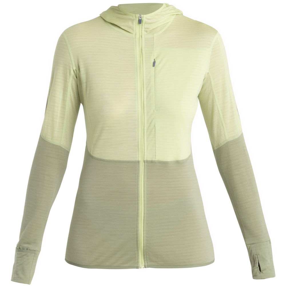 Icebreaker Merino 200 Realfleece Descender LS Zip Hood Women' Glazen/Lichen/Cb 0A56YNB-861 fleeces en truien online bestellen bij Kathmandu Outdoor & Travel