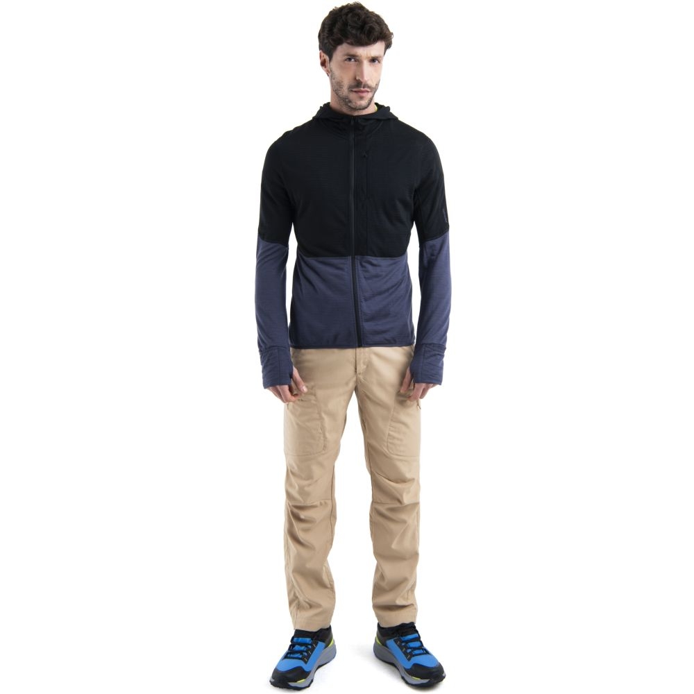 Icebreaker Merino 200 Realfleece Descender LS Zip Hood Black/Graphite/Cb 0A56VZB-541 fleeces en truien online bestellen bij Kathmandu Outdoor & Travel