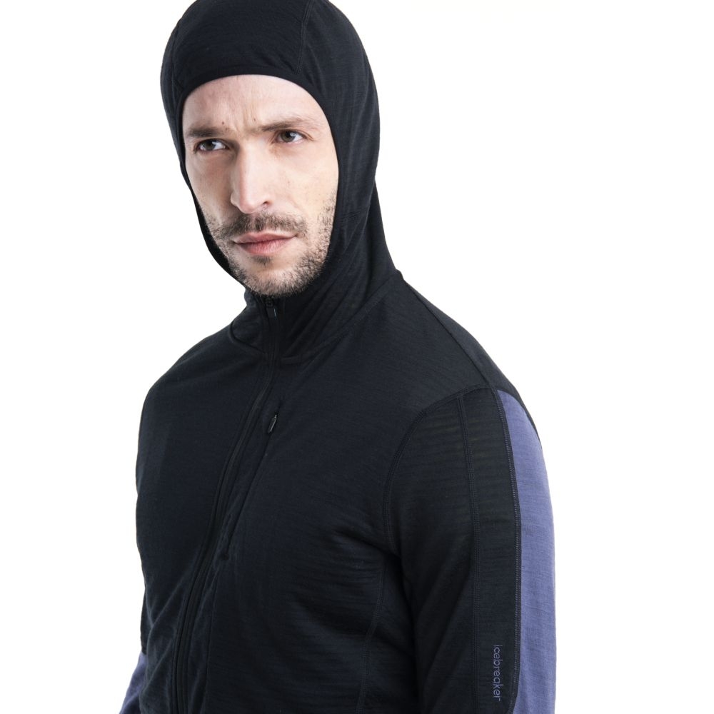 Icebreaker Merino 200 Realfleece Descender LS Zip Hood Black/Graphite/Cb 0A56VZB-541 fleeces en truien online bestellen bij Kathmandu Outdoor & Travel