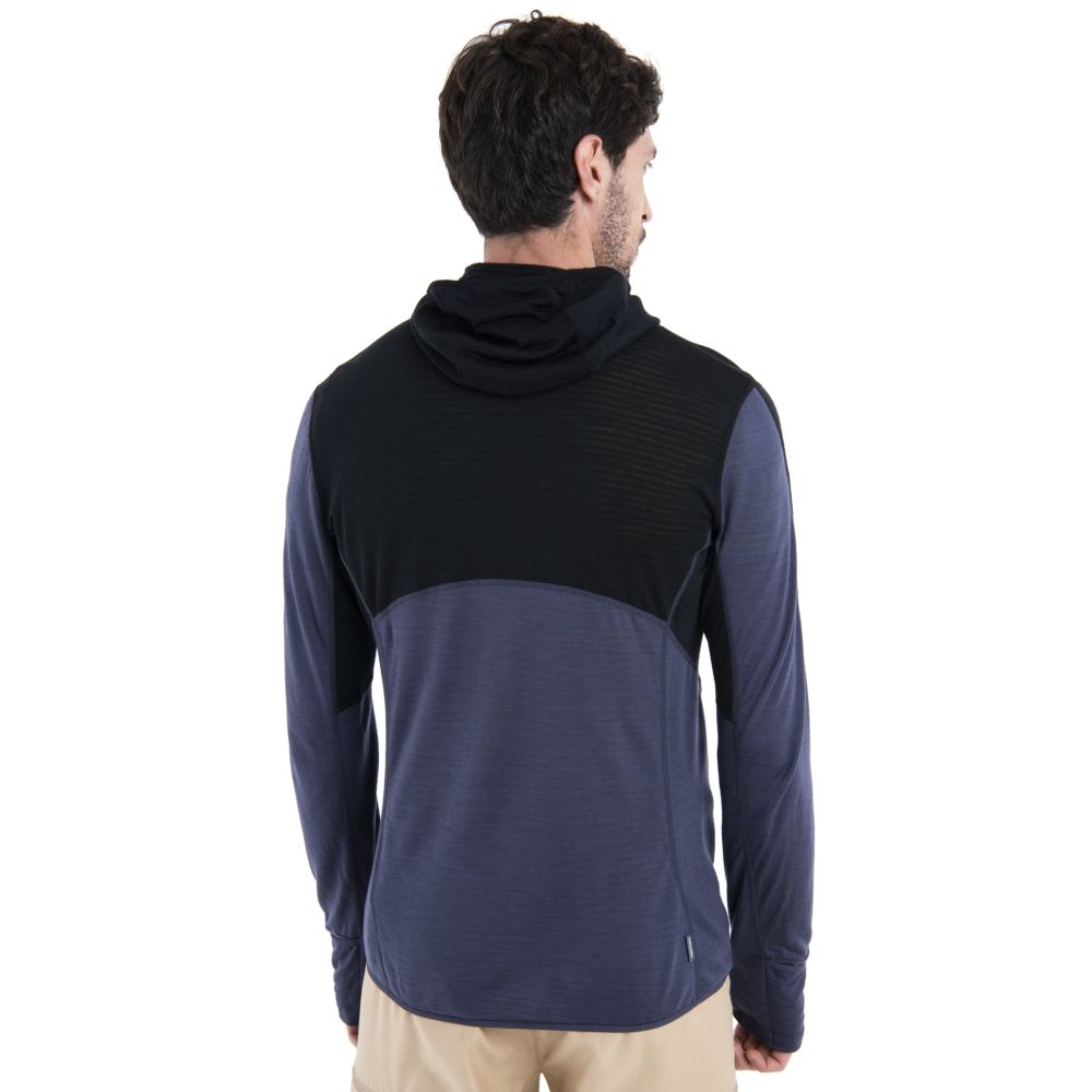 Icebreaker Merino 200 Realfleece Descender LS Zip Hood Black/Graphite/Cb 0A56VZB-541 fleeces en truien online bestellen bij Kathmandu Outdoor & Travel
