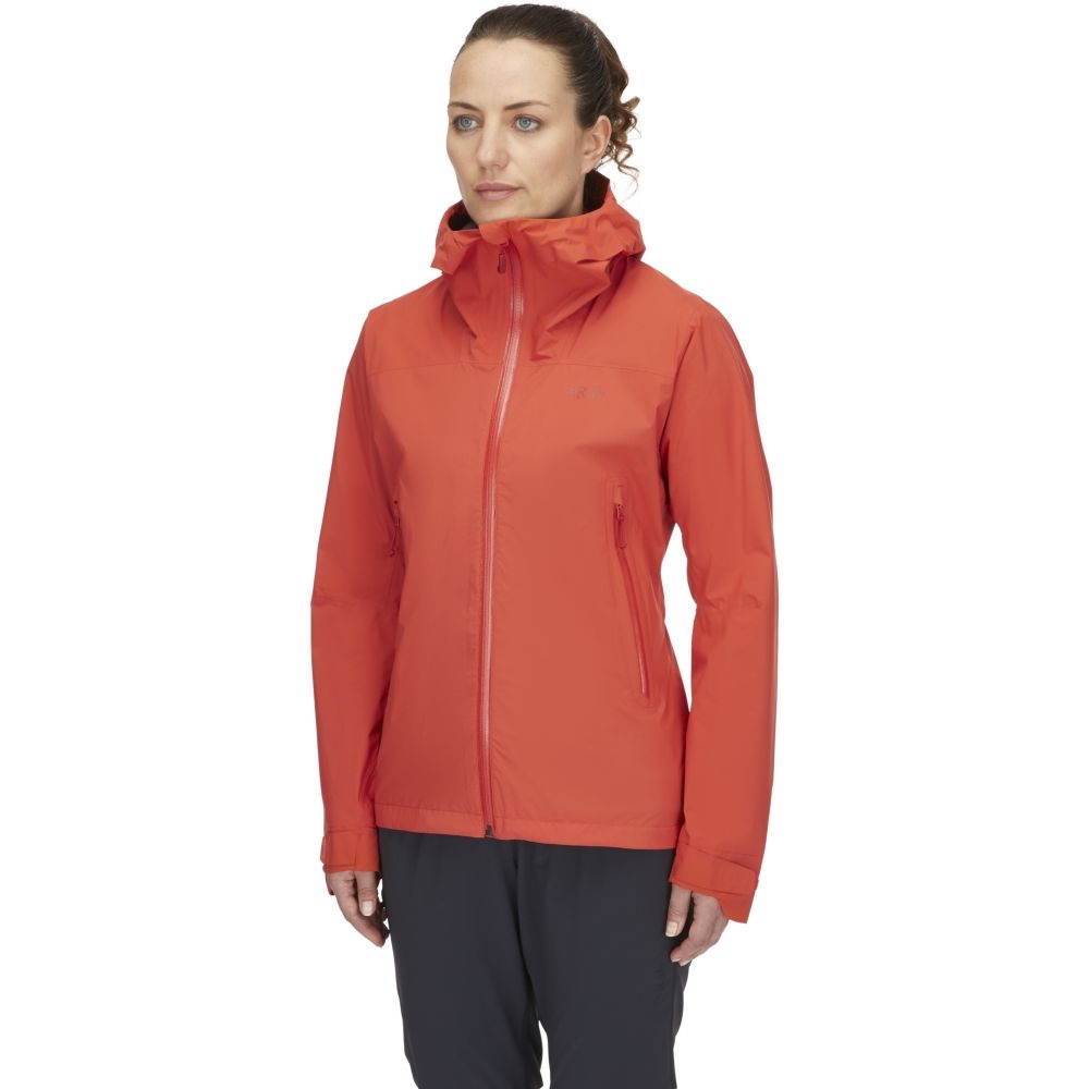 Rab Downpour Light Jacket Women's Red Grapefruit QWG-91-RGP jassen online bestellen bij Kathmandu Outdoor & Travel