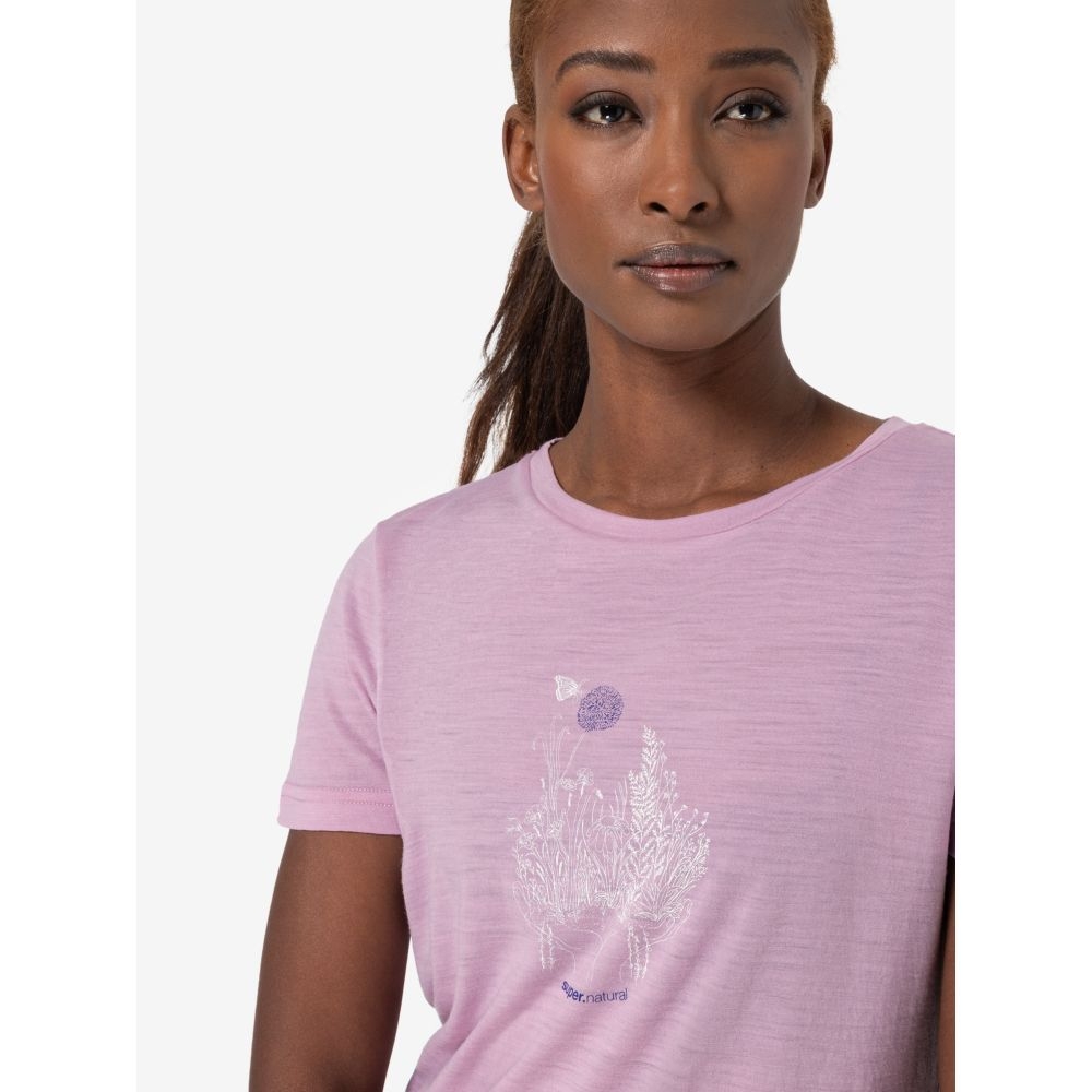 Super Natural Flowerhand Tee Women's Mauve Mist/Fresh White/Deep Bl SNWP03134-15A shirts en tops online bestellen bij Kathmandu Outdoor & Travel