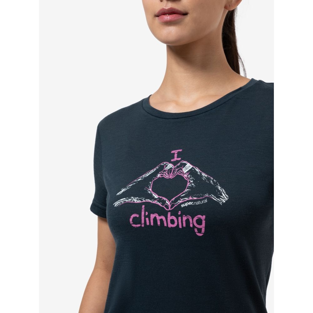 Super Natural I Love Climbing Tee Women's Blueberry/Orchid/Natural White SNWP03130-55B shirts en tops online bestellen bij Kathmandu Outdoor & Travel