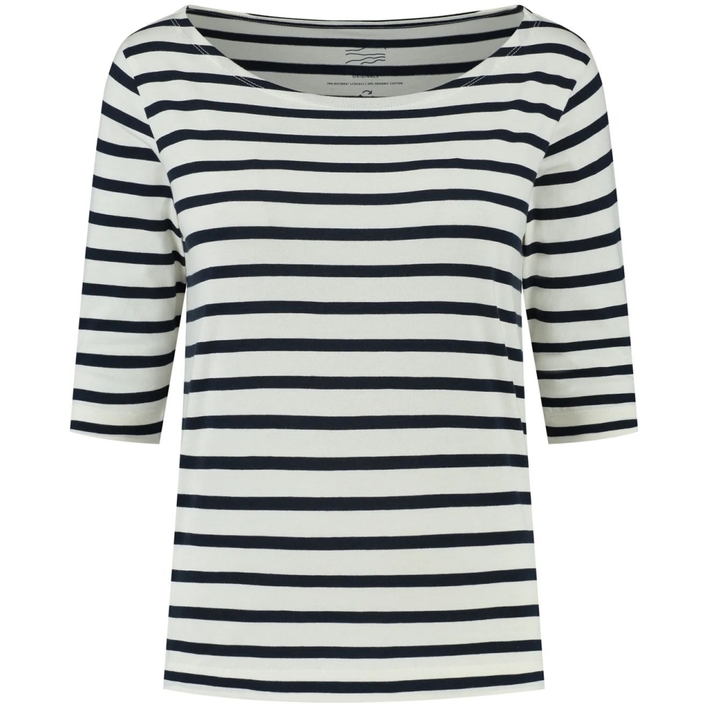 Blue Loop Originals Refibra 3/4 Stripe Longsleeve Women's White/ Navy W-RLS016-24-B109 shirts en tops online bestellen bij Kathmandu Outdoor & Travel