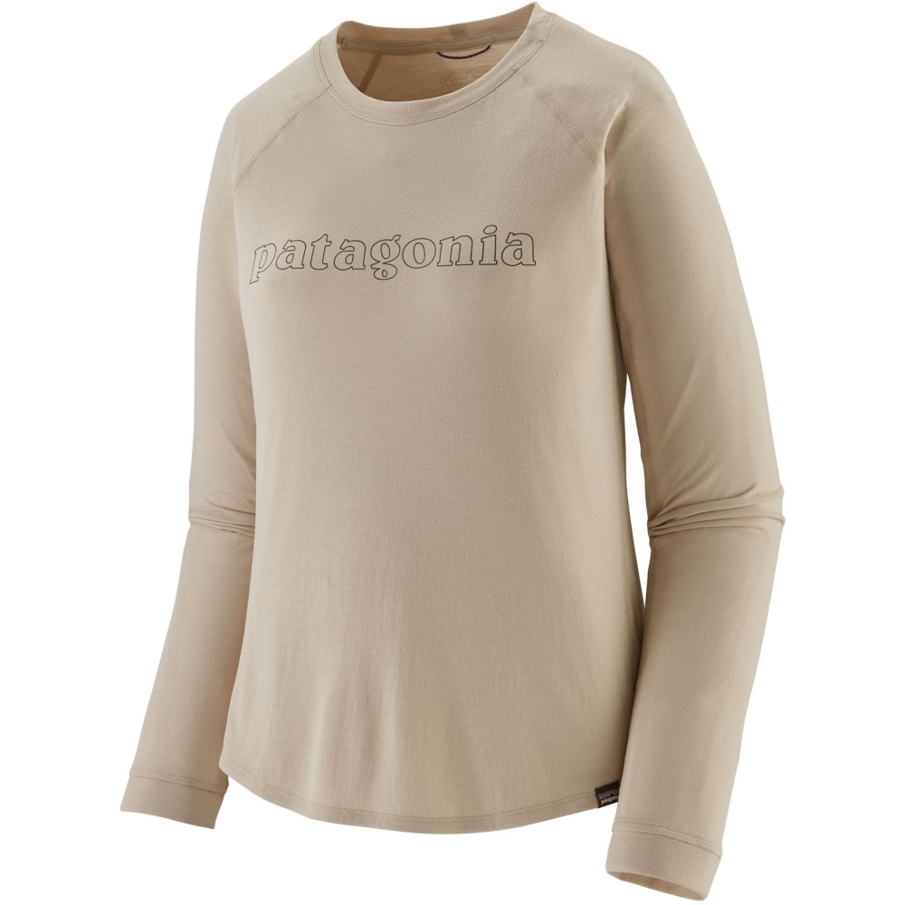 Patagonia Long Sleeve Cap Cool Trail Graphic Shirt Women's Outline Text Logo: Pumice 23715-OTPM shirts en tops online bestellen bij Kathmandu Outdoor & Travel