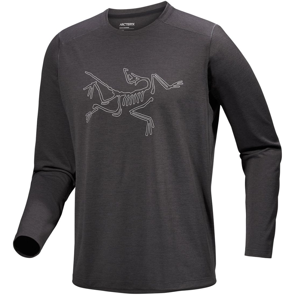 Arc'teryx Cormac Logo Ls Black Heather / Solitude 8452-Black Heather / shirts en tops online bestellen bij Kathmandu Outdoor & Travel