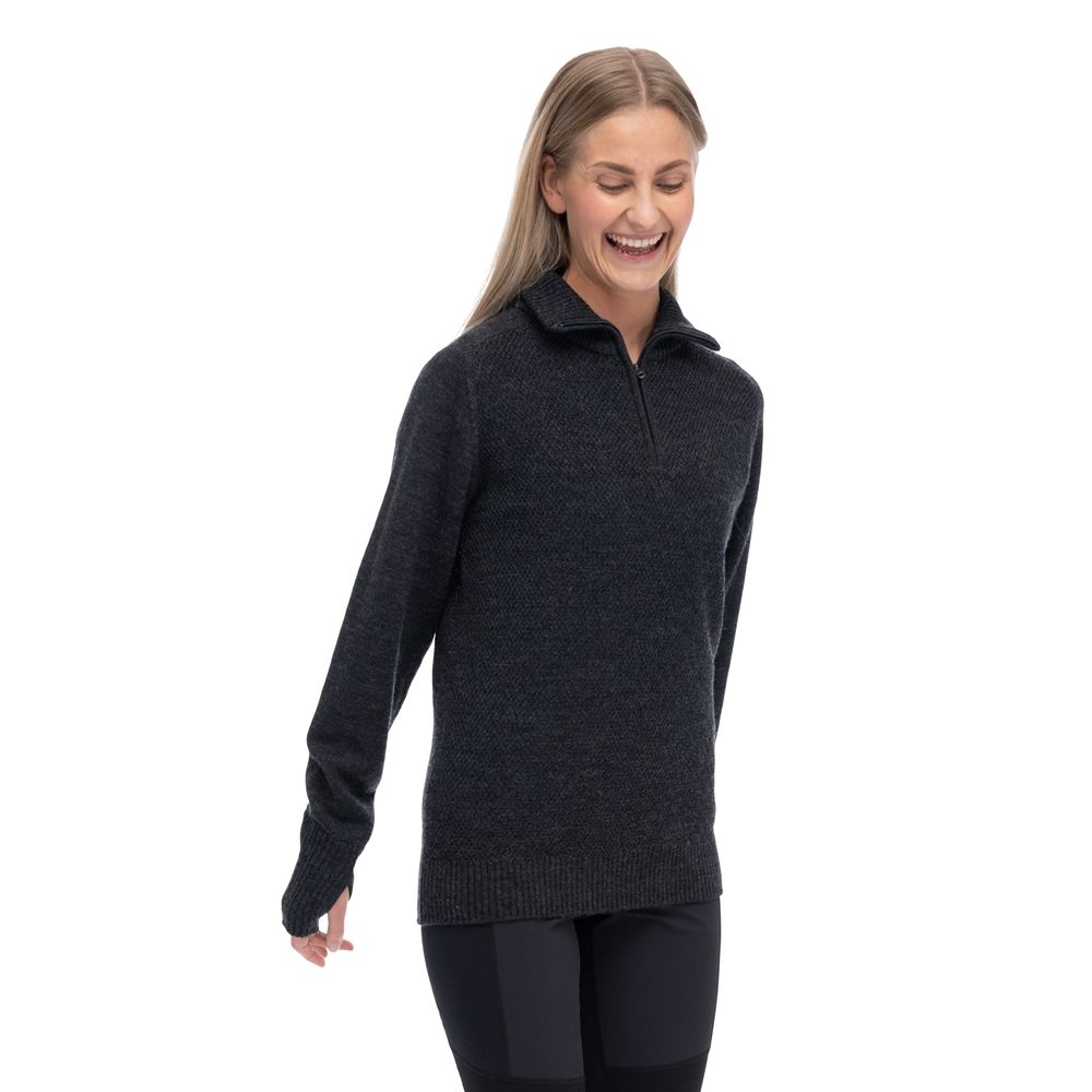 Bergans Ulriken Light Merino Jumper Women's Dark Shadow Grey 3130-24616 fleeces en truien online bestellen bij Kathmandu Outdoor & Travel